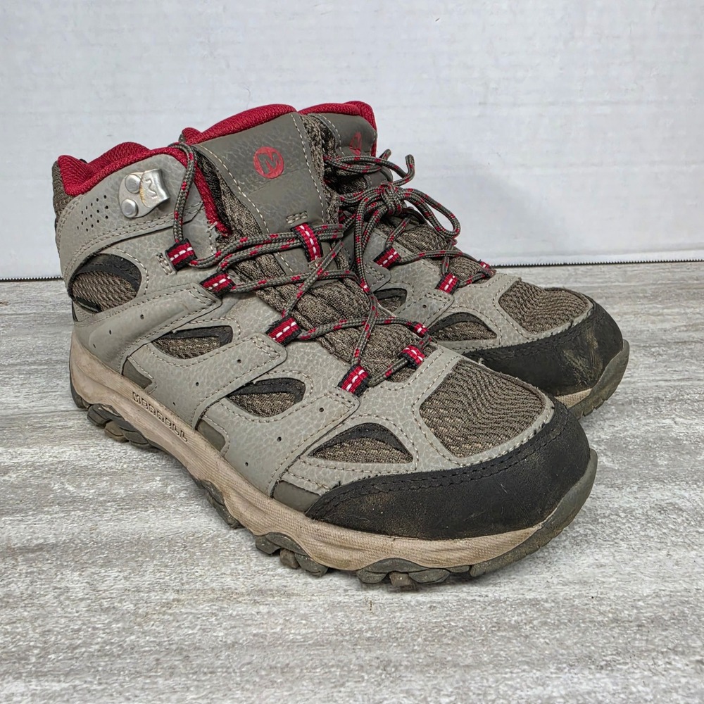 Merrell Moab FST Waterproof Hiking Boots Grey Red kids 5 MK265701